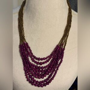 Purple and Gold Beaded Necklace from Africa